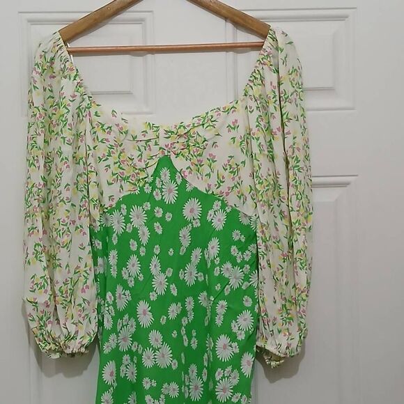 Rixo womens size 8 long maxi boho sweetheart green floral dress beach - Picture 2 of 8
